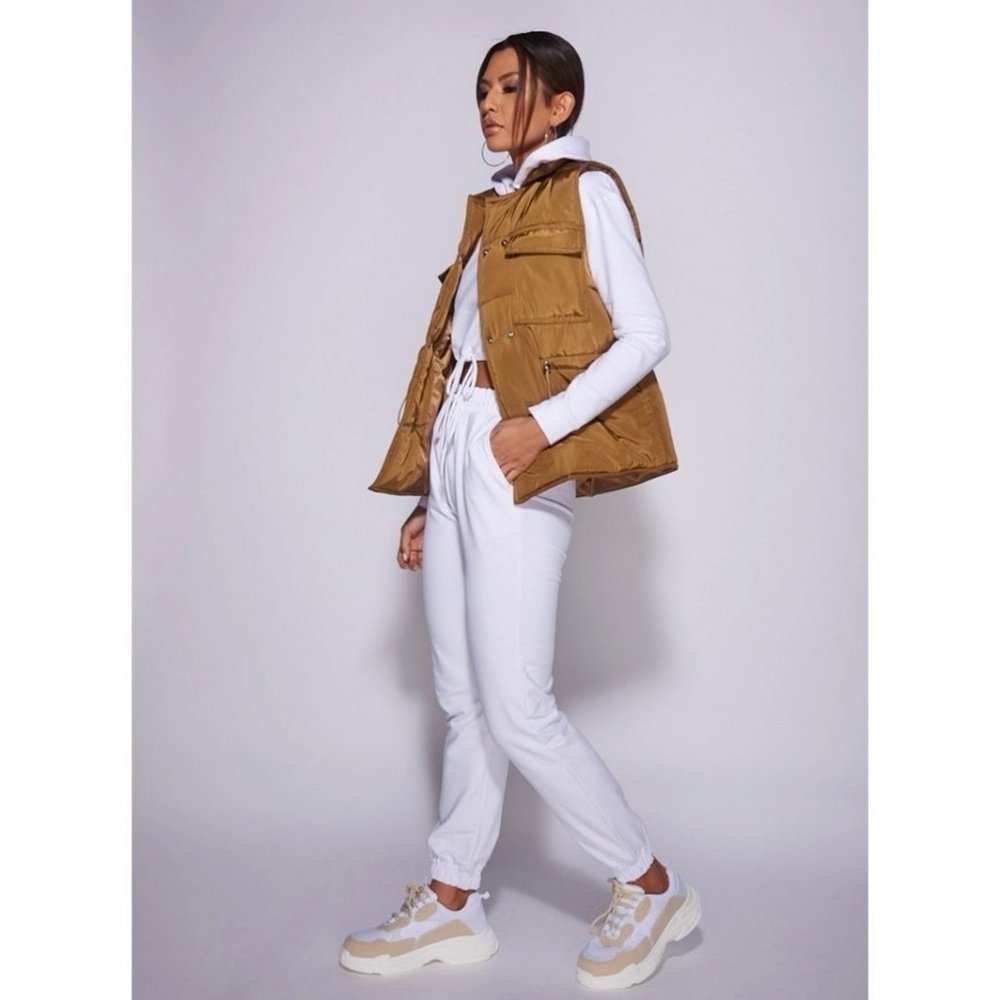 Sleeveless Collared Double Breasted Padded Puffer Jacket Vest Gilet - Picture 4 of 13